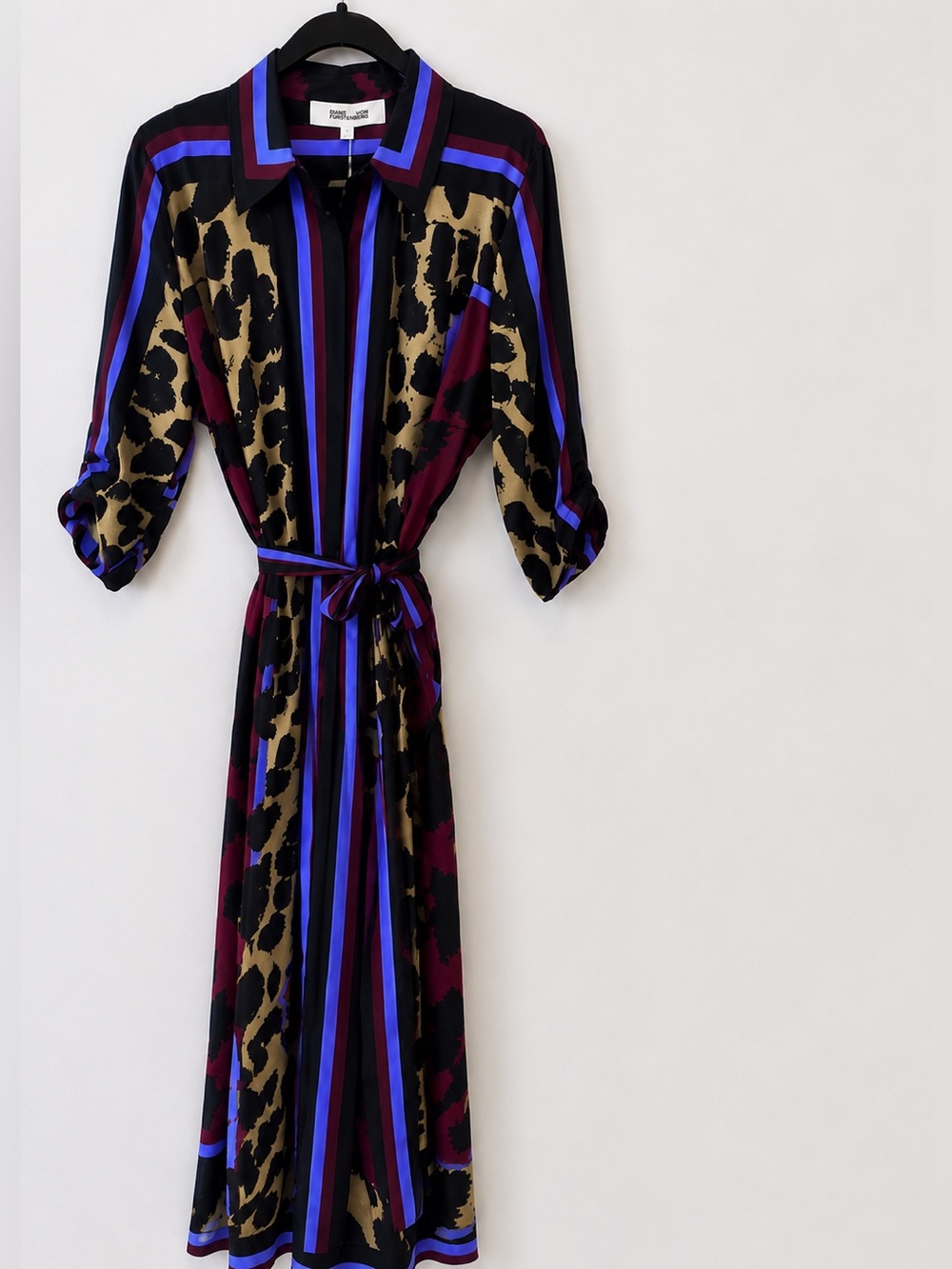Diane Von Furstenberg Dark Leopard Placement Midi Dress in Black, Purple & Blue - Picture 5 of 5